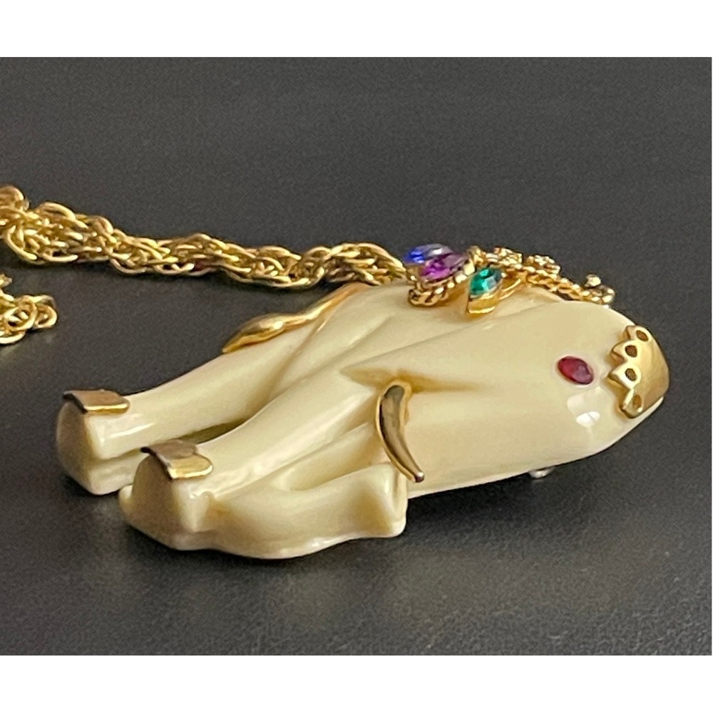 Vintage Elephant Pendant Necklace Rhinestone Gold Tone Chain 18" - Picture 11 of 14